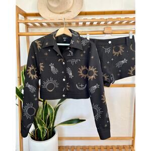 Nasty Gal Premium Diamante Celestial Trucker Jacket and Booty Shorts Set